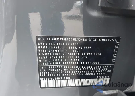 2024 Volkswagen Taos 1.5T Se z USA, uszkodzony, nr VIN 3VVVX7B23RM110139